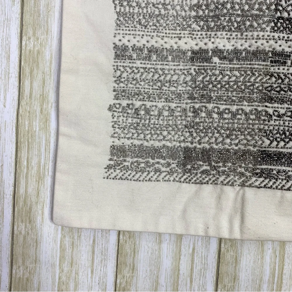 West Elm White Silver Beaded Cotton Linen Accent Pillow Cover